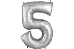 Foil balloon - Number - 5 - Silver - 86 cm